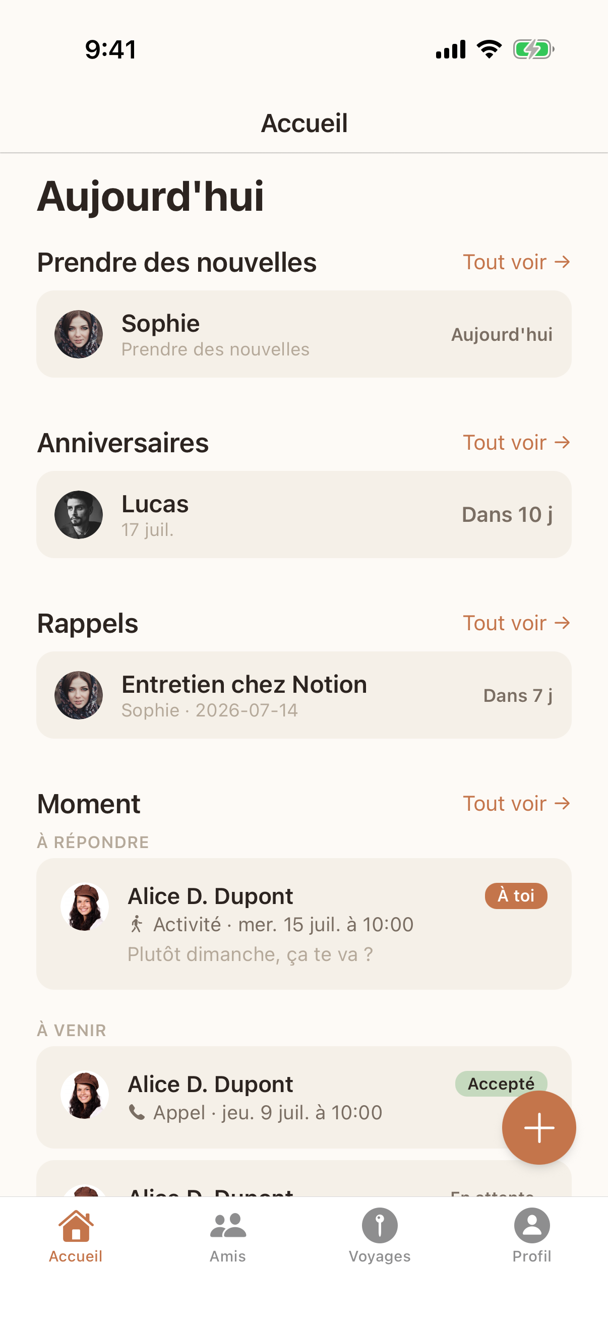 L’accueil de Keepkin : nouvelles à prendre, anniversaires et rappels du jour