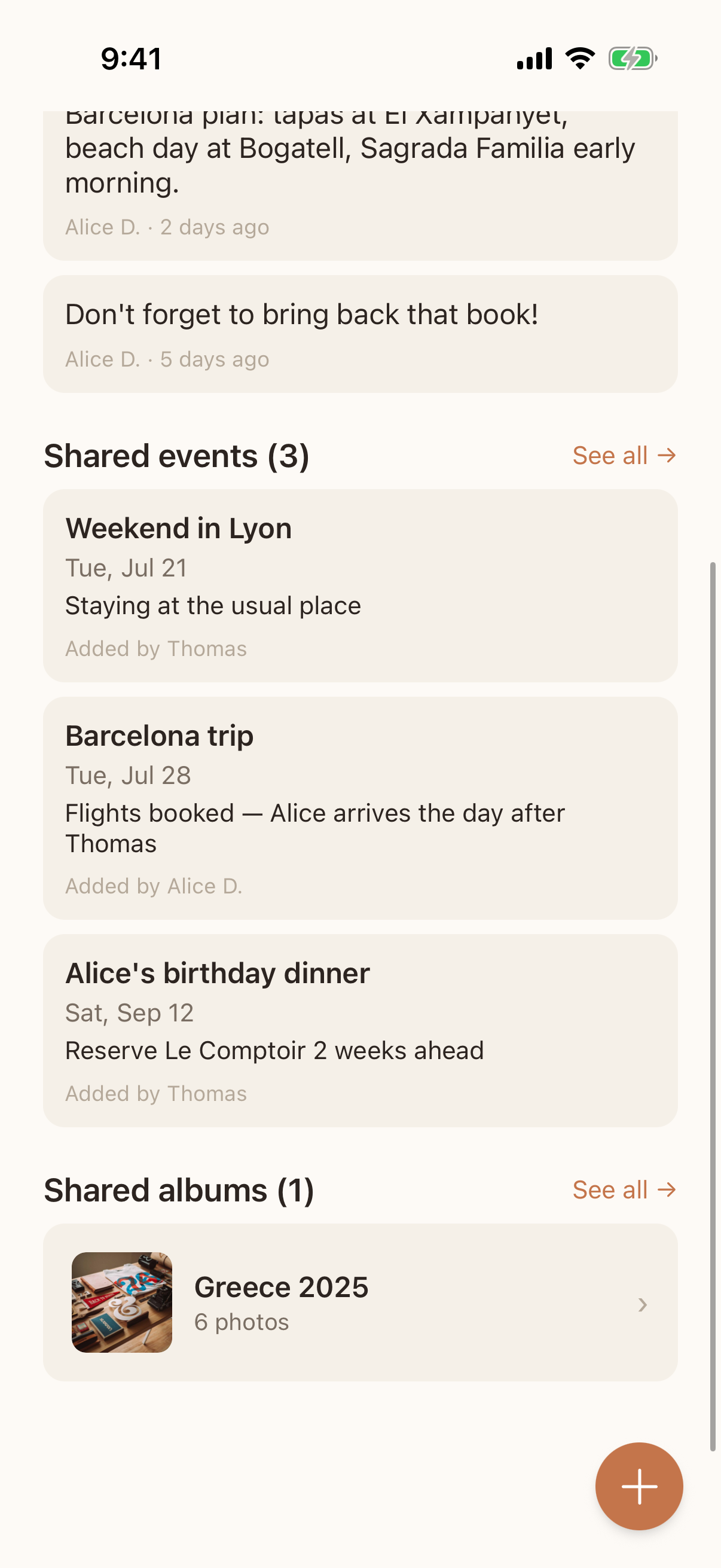 Your shared space: notes, events and albums — just for the two of you
