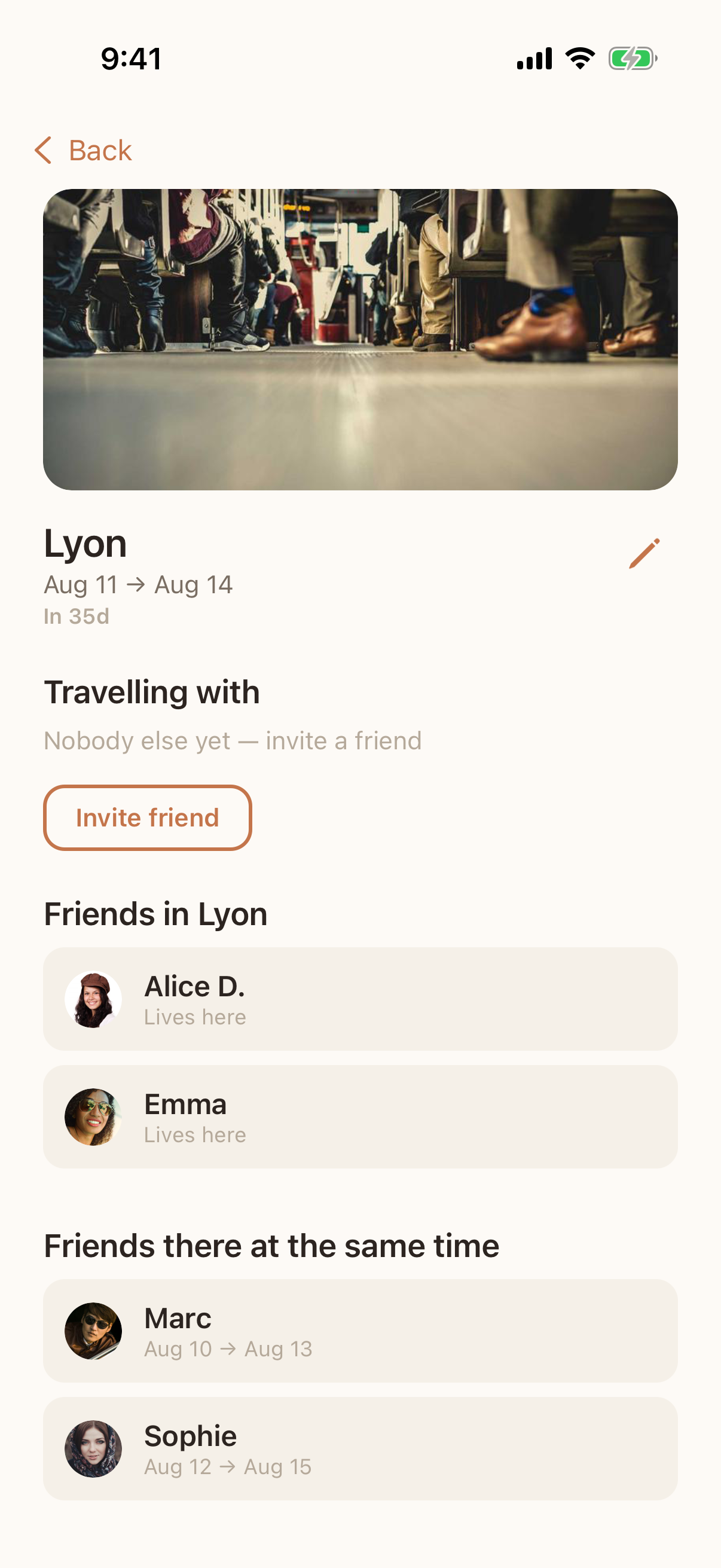 A trip to Lyon: which friends live there, and who’s around at the same time